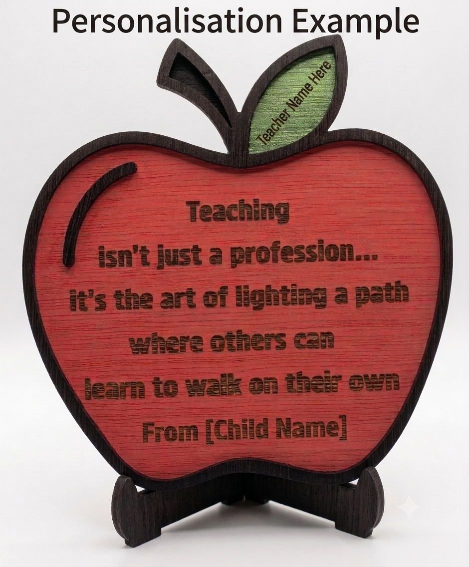Teacher Apple Plaque – Engraved Wooden Desk Sign