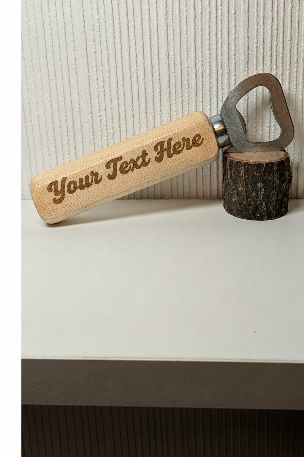 Bottle opener with “Your Text Here” engraving