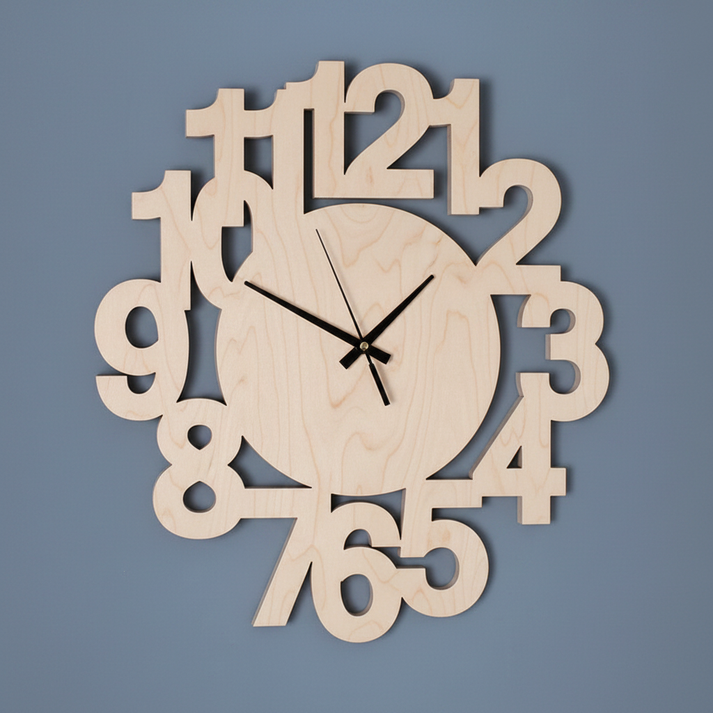 Floating Numbers Wall Clock - Natural Basswood