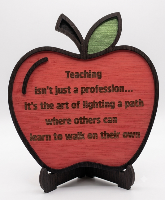 Teacher Apple Plaque – Engraved Wooden Desk Sign