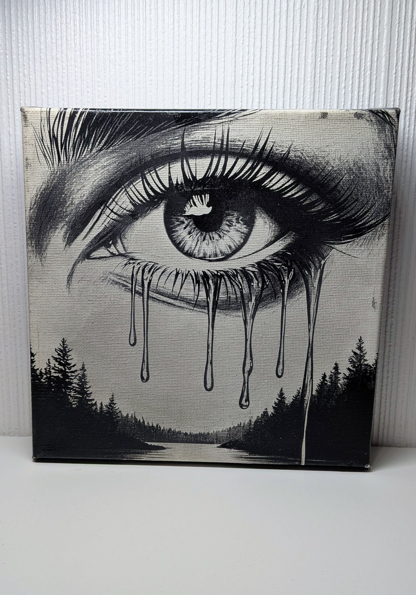 Laser Engraved Crying Eye Canvas - B&W Wall Art