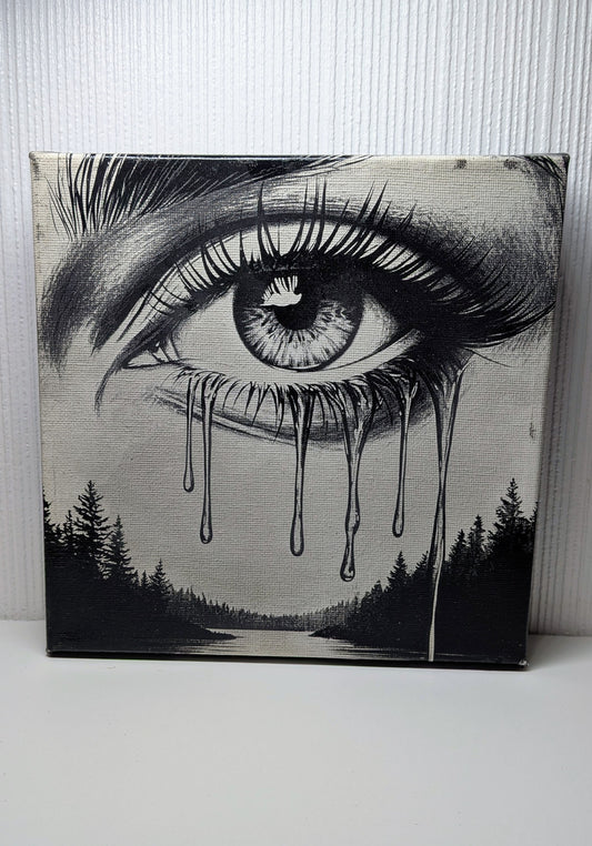 Laser Engraved Crying Eye Canvas - B&W Wall Art