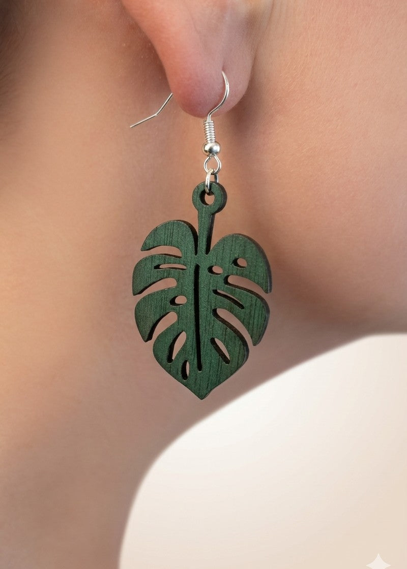 Large Leaf Wood Dangle Earrings