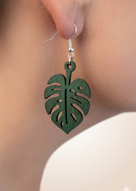 Large Leaf Wood Dangle Earrings