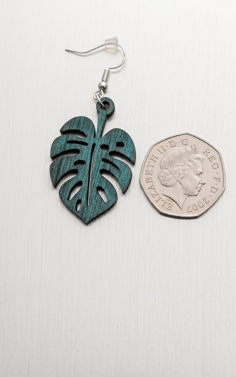 Large Leaf Wood Dangle Earrings