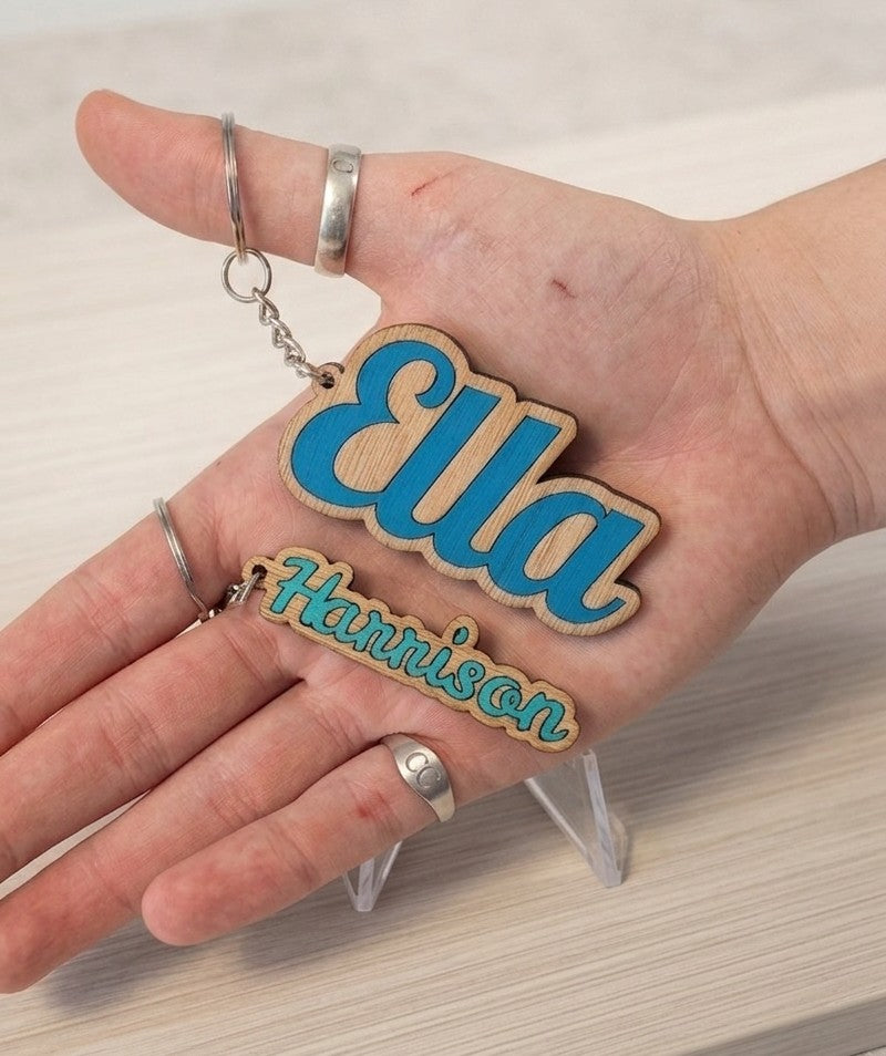 Personalised Name Keyring – Custom Wooden Keyring Gift