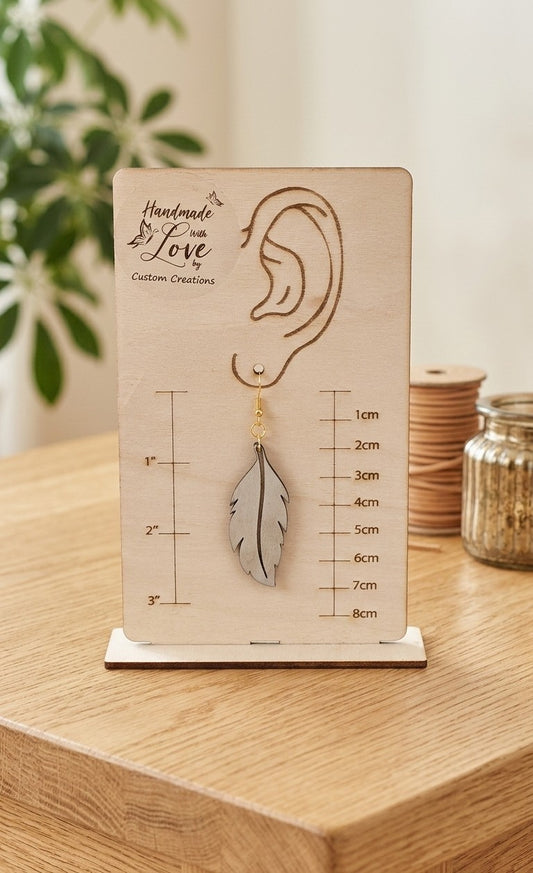 Feather Wooden Earrings - Boho Nature Design