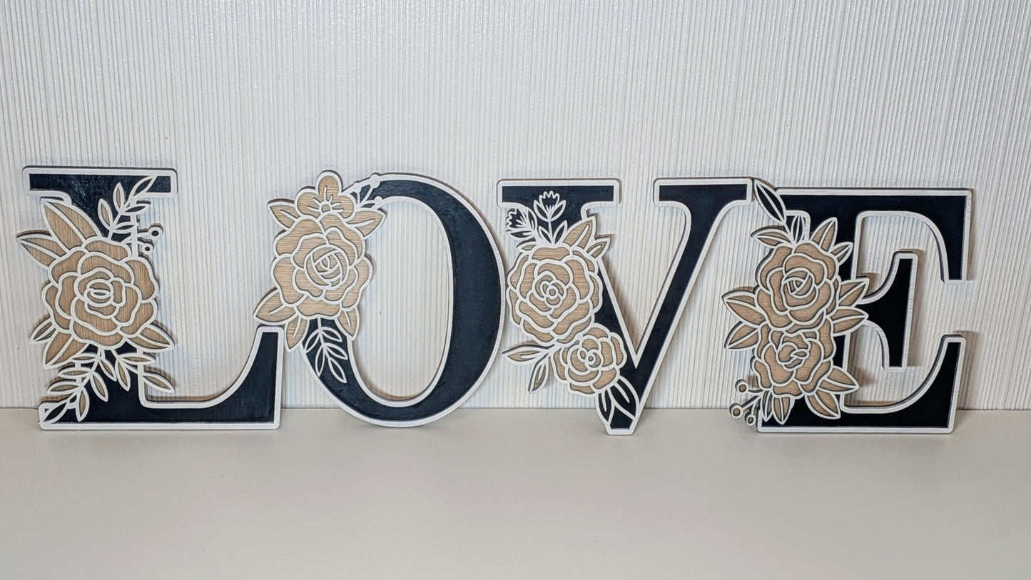 LOVE Floral Lettering Wall Decor – Personalised Wooden Sign