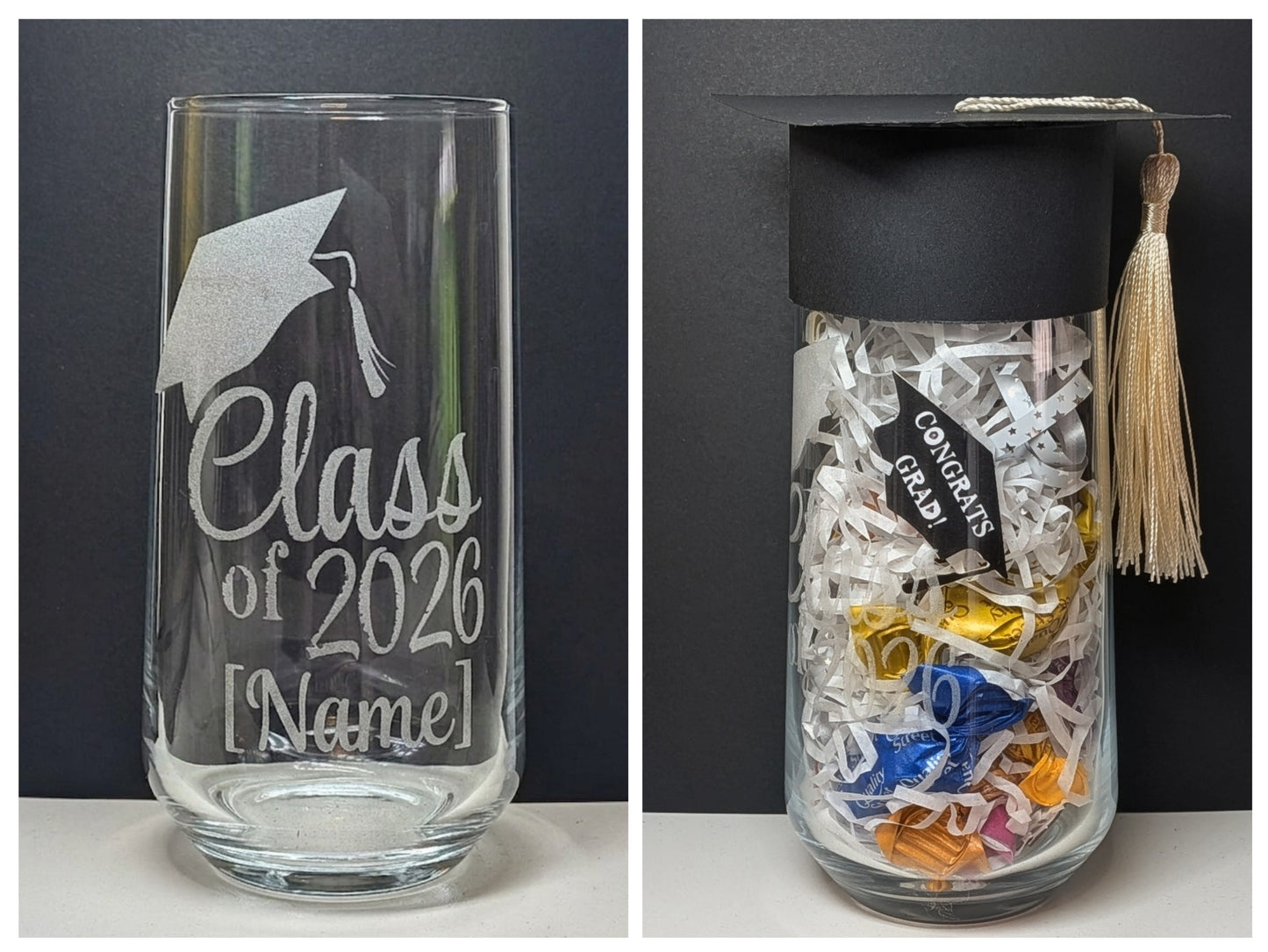 Personalised Graduation Laser Engraved Glass Tumbler with Novelty Mortarboard