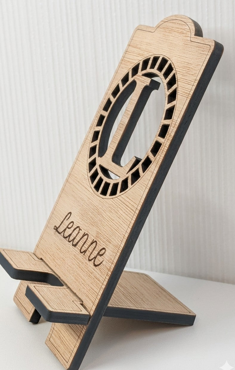 Personalised Wooden Phone Stand - Monogram Initial
