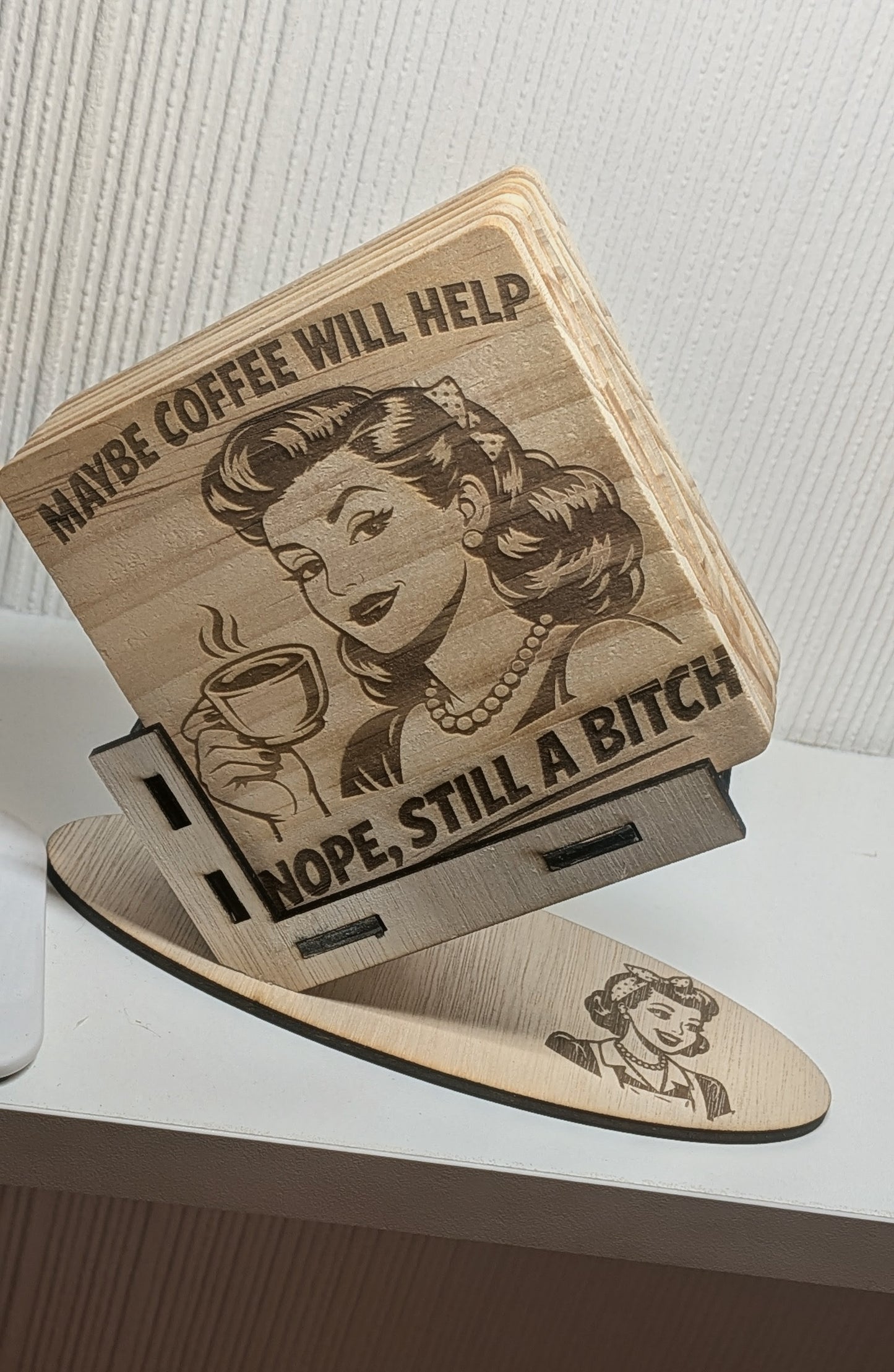 Retro Woman Sarcastic Coaster Set of 6 with Stand