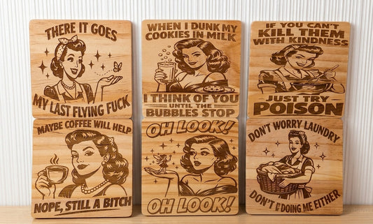 Retro Woman Sarcastic Coaster Set of 6 with Stand