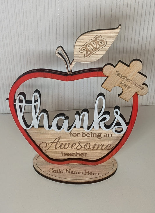 Personalised Teacher Appreciation Apple Award