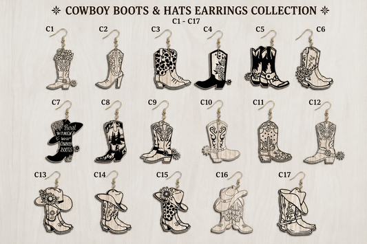 Cowboy Boots and Hats Earrings Collection – designs C1 to C17