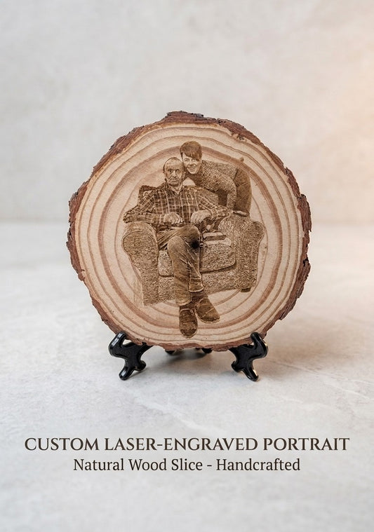 Custom Laser-Engraved Wood Slice Portrait