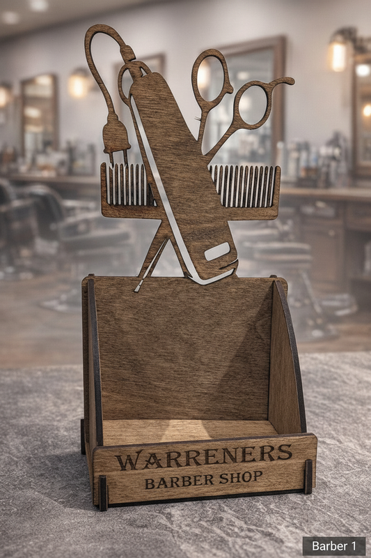 Barber Shop Business Card Holder - Barber 1 Corner Label