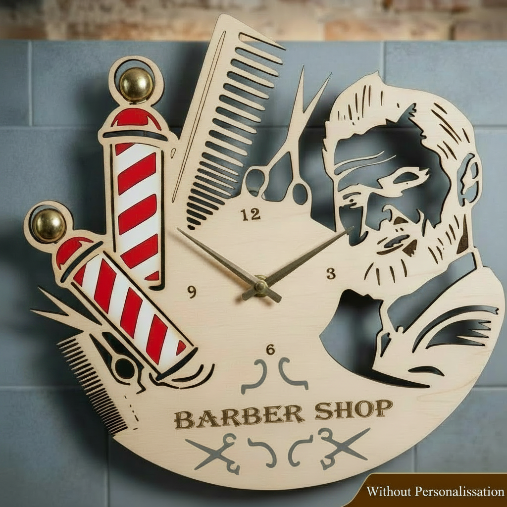 Barber Shop Wall Clock - Natural Basswood Without Personalisation