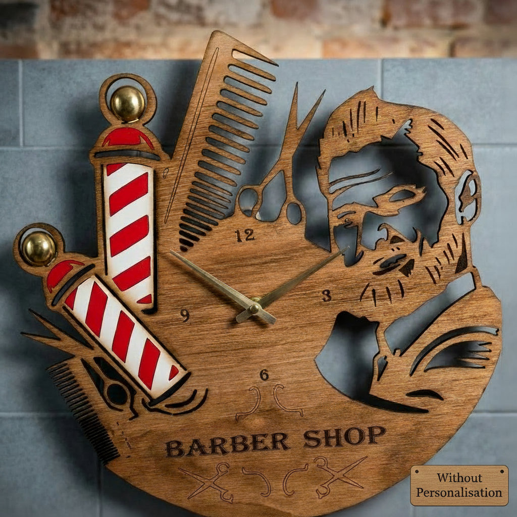 Barber Shop Wall Clock - Without Personalisation Label