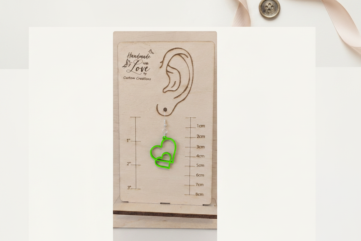 Combined Hollow Hearts Earrings in Green