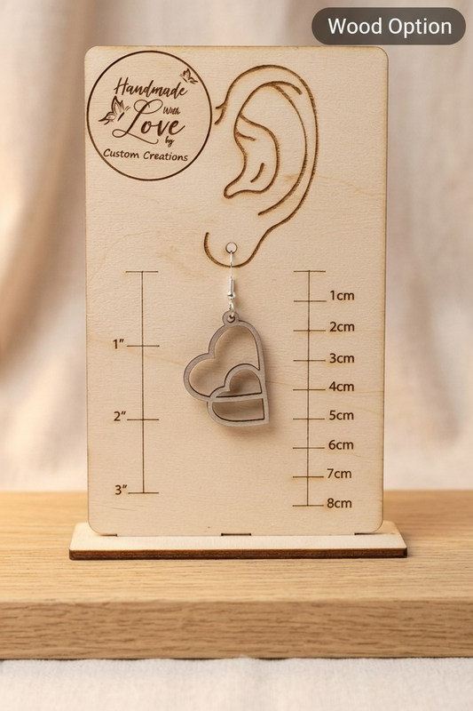 Double Hollow Heart Earrings Wood Option
