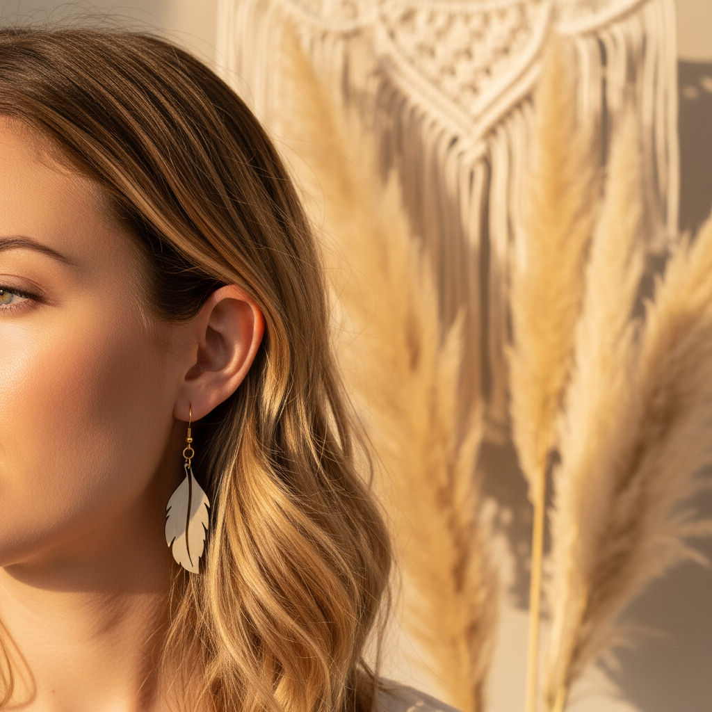 Feather Wooden Earrings Lifestyle v2
