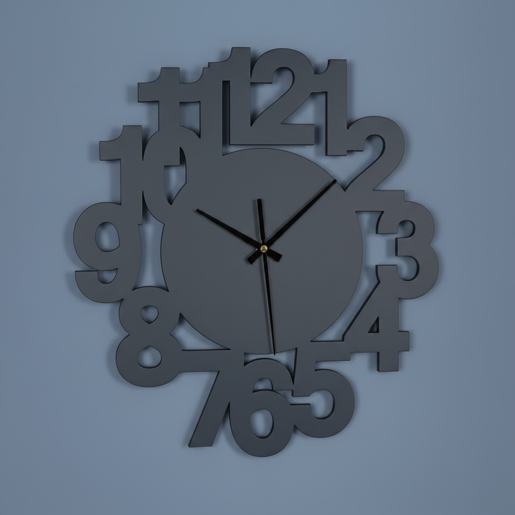 Floating Numbers Wall Clock - Dark Grey Matte