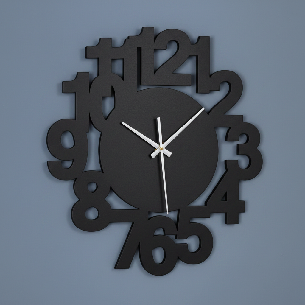 Floating Numbers Wall Clock - Matte Black with Silver Hands
