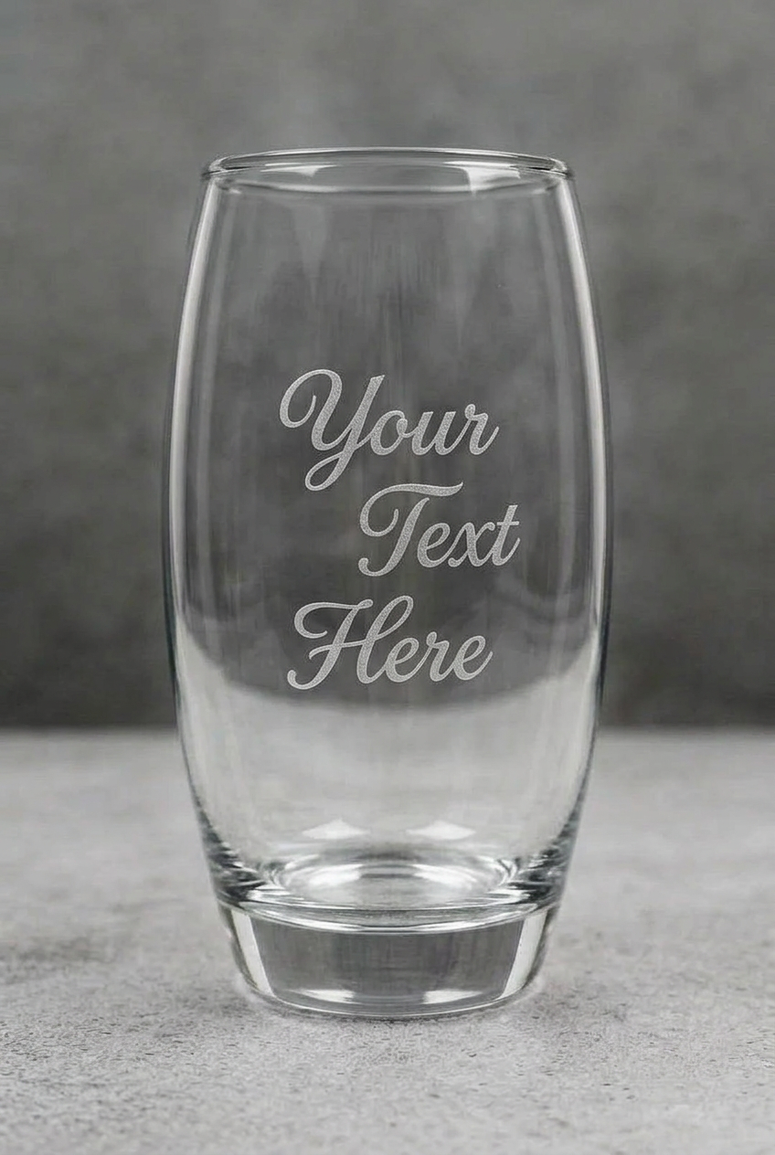 Glass with engraving replaced by “Your Text Here”