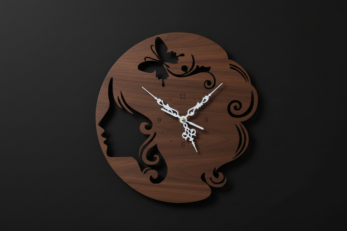 Hair & Beauty Style Clock – Walnut Finish with Cutouts