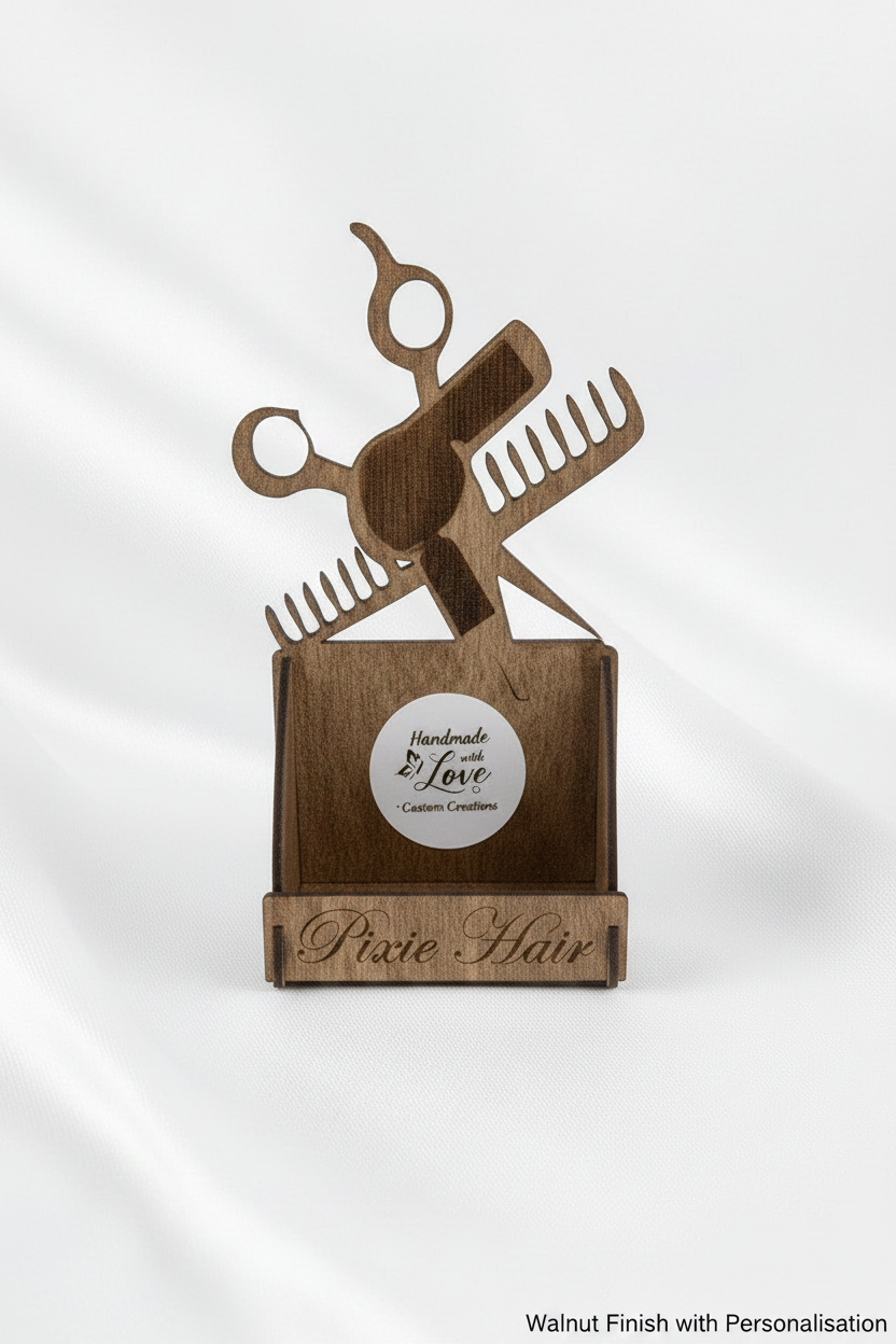 Hairdresser Card Holder - Walnut With Personalisation