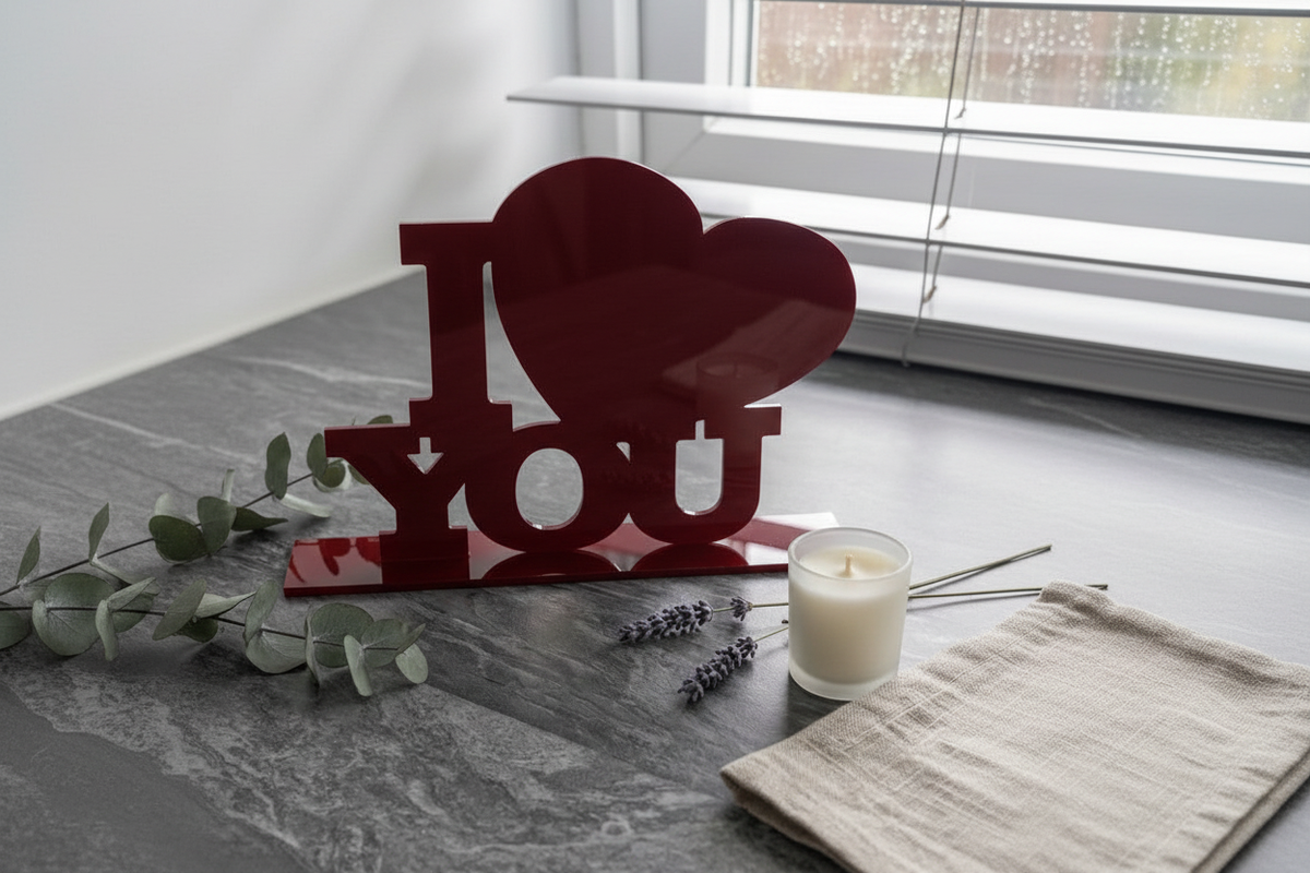 I Love You Acrylic Sign in Crimson Red