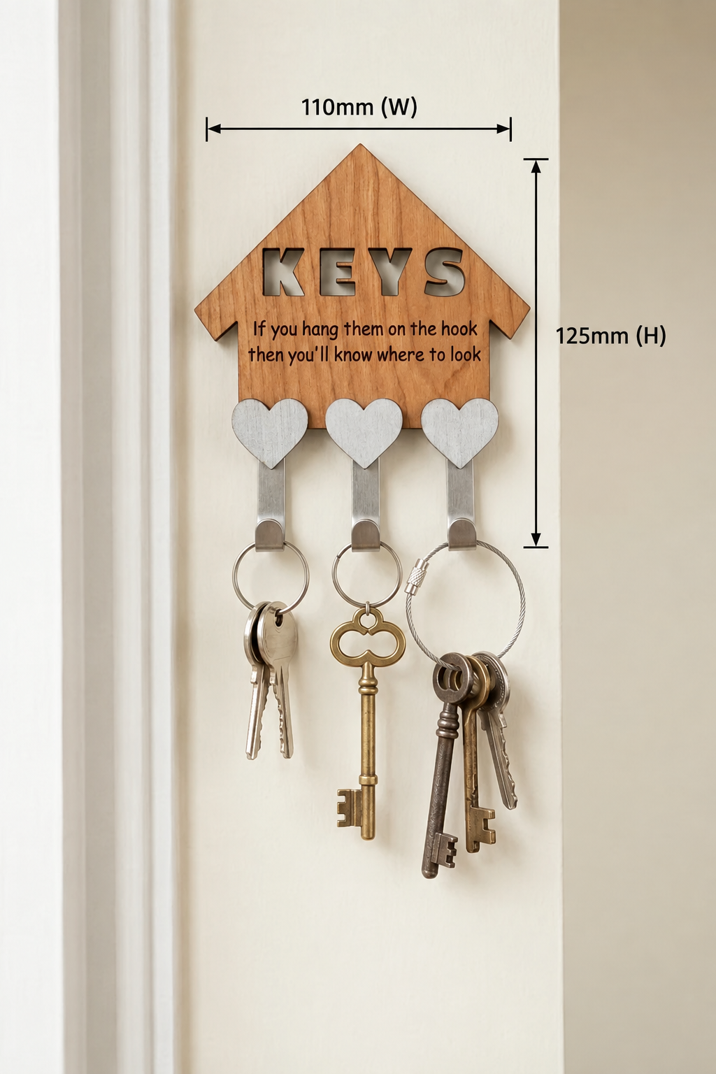 Key holder with width and height measurements