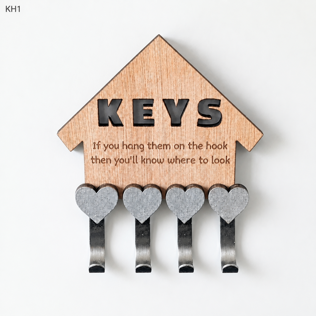 KH1 house keyholder mock-up with four heart-topped hooks