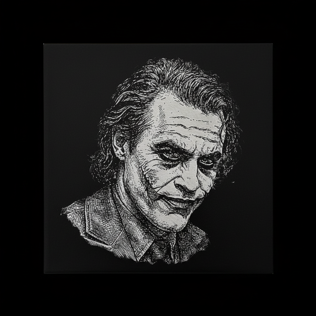 Laser Etched Joker Portrait - Retouched