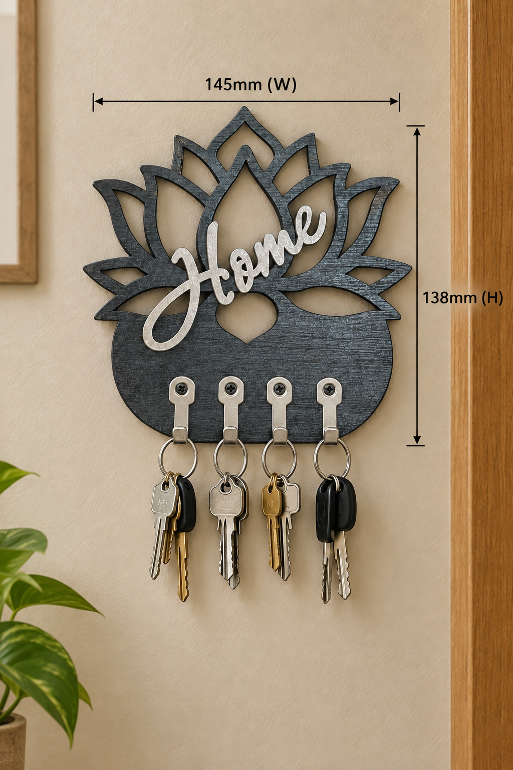 Lotus keyholder with 145mm width and 138mm height measurements