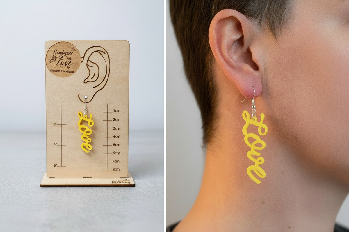 Love Earrings - Yellow Acrylic Both Panels