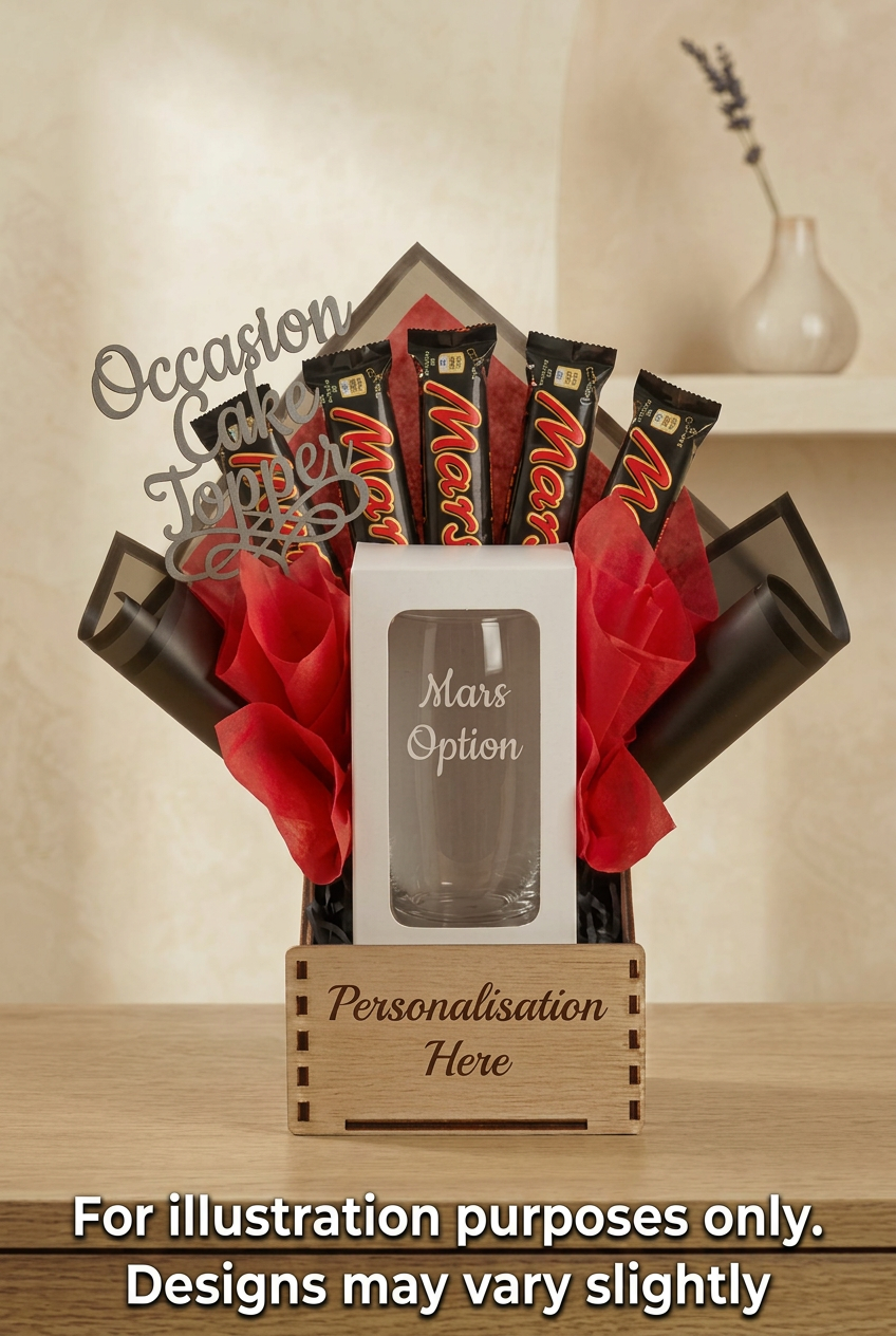 Mars bouquet with bottom-centred caption