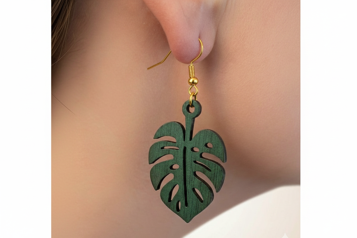 Monstera Leaf Earring with Gold Hook