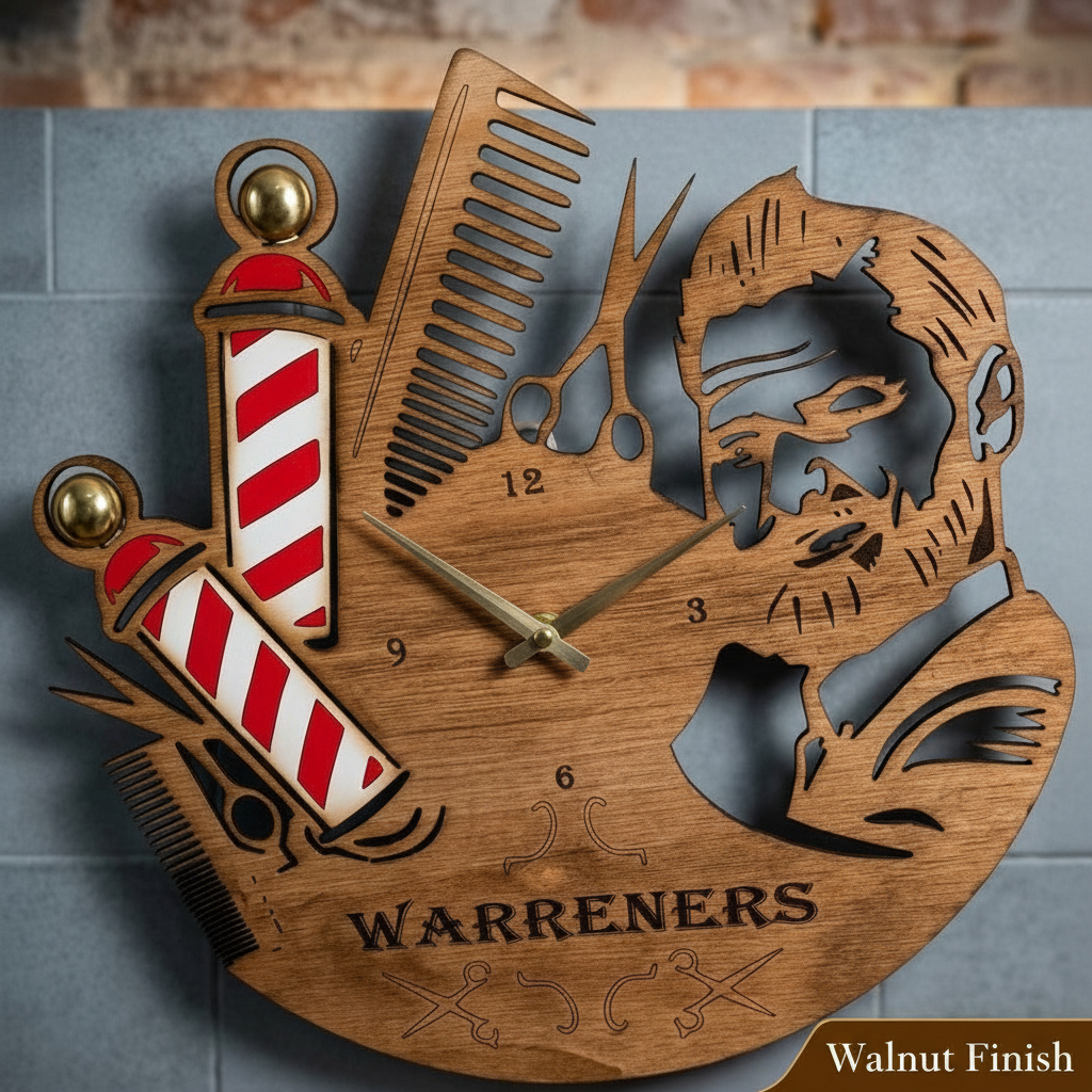 Walnut Finish Barber Clock